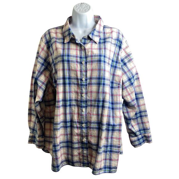 Talbots Blue Plaid Classic Button Up Shirt Plus Size‎ 3XP Western Casual Preppy - Picture 1 of 11